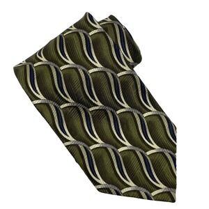 Fratelli Silk Italy Necktie‎ Hand Made Olive Green Blue Gray Vintage
